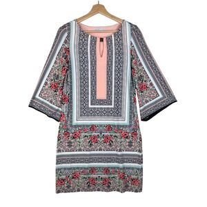 Sandra Darren Shift Dress Multi Color Floral Paisley 3/4 Length Sleeves‎ Size 6
